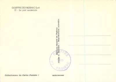 Gouffre de Padirac (Lot) — Widok na port podziemny — Wydawnictwo C. Tallefer — Rewers