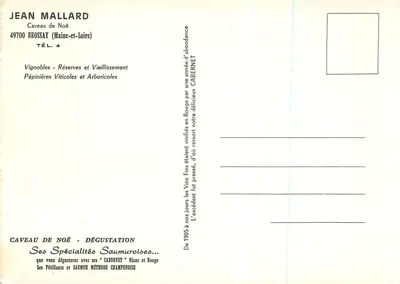 Caveau de Noë — Brossay perto de Saumur — Jean Mallard — Verso