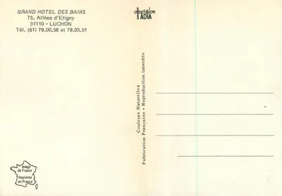 Grand Hôtel des Bains — Luchon — publisher ADIA — Back