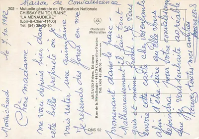Dom Odbudowy 'La Menaudière' — Chissay-en-Touraine — wydawca ARTAUD Frères — Rewers