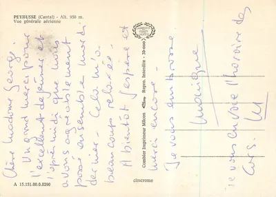 Peyrusse (Cantal) — Ogólny widok z lotu — Laurier Doré Imprimeur Macon — Rewers