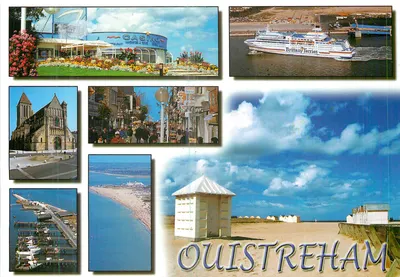 Ouistreham — vista panorâmica com cassino, ferry Brittany Ferries, praia e igreja — Éditions Normandes LE GOUBEY - CAEN