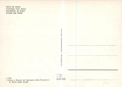 Assisi — Locais e monumentos da cidade — Edições Ricordi del Santuario della Porziuncola — Verso