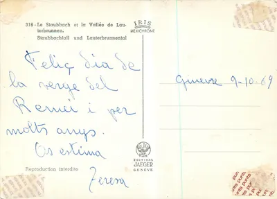 Staubbach i Dolina Lauterbrunnen — Berna — wydawca IRIS MEXICHROME, nr 316 — Rewers
