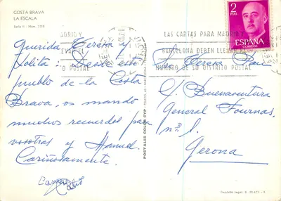 Costa Brava — La Escala — Kolorowe pocztówki CYP, seria II, nr 2318 — Rewers