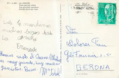 La Coruña — Vista aérea parcial — Editor Pórtales Fama, n° 3.499 — Verso