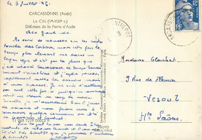 Carcassonne (Aude) — Defensas de la Puerta d'Aude — Servicio Comercial Históricos — Reverso