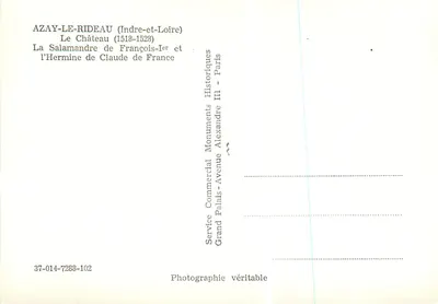 Azay-le-Rideau (Indre-et-Loire) — O Castelo (1518-1523) — Service Commercial Historiques — Verso