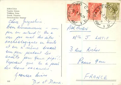 Siracusa — Griechisches Theater — Vintage Postcard No. 116 — Rückseite