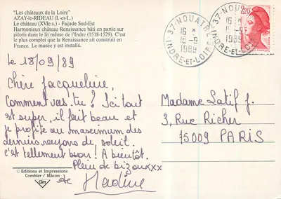 O Castelo de Azay-le-Rideau — Edições e Impressões Combier / Mâcon, n° Cim — Verso