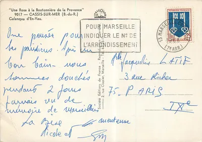 Calanque d'En-Vau — Cassis-sur-Mer — Éditions de France, n°9017 — Verso