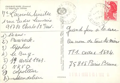 Kaplica zamkowa — Châlo-St-Mars (Essonne) — Wydawnictwo Raymon, Paryż — Rewers