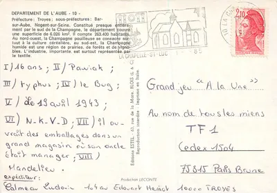 Aube — Antieke ansichtkaart met kaart en vignettes — Uitgever Estel, n°10 — Achterkant
