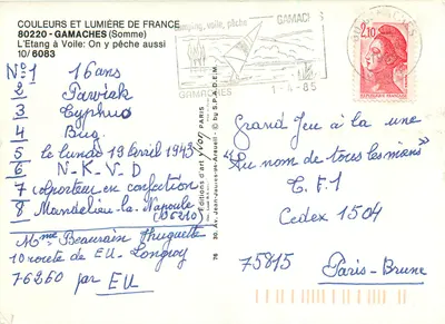 L'Étang à Voile — Gamaches (Somme) — Éditions d'art Jean-Jaures-94-Arquell — Rewers