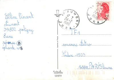 Paisaż zimowy — zasnieżone wioski z młynem — wydawca Métochon, nr 50979 — Rewers