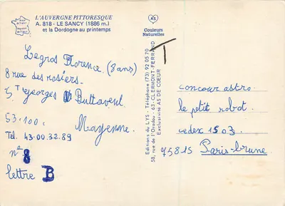 Le Sancy (1886 m.) — A. 818 — La Dordogne wiosną — Wydawnictwo AS de Coeur — Rewers