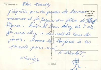 Weingarten — chiesa, cavalieri e festa — A. Schreiter, Nr 201/9 — Verso