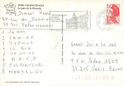 Parque da Rhonelle — Valenciennes — Edição Pierron N°5326 — Verso