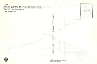 Widok z powietrza na Manhattan — Dolny Manhattan i Wielki Zamek Handlowy — Alfred Manizer, Inc. — Rewers