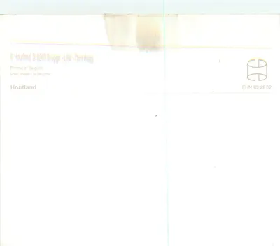 Szary kot na gałęzi — humorystyczny tekst po holendersku — Houtland, Brugge — Rewers