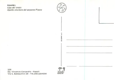Pompei - Casa dei Vettii — Apollo vincitore del serpente Pitone — Ed. Vincenzo Carcavallo — Verso