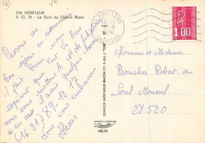Honfleur — Quai du Cheval Blanc — Stara pocztówka nr 14, wydawca Combier — Rewers