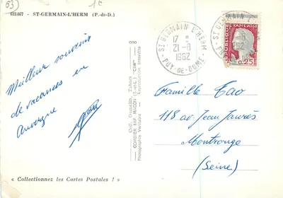 Saint-Germain-l'Herm — Lembrança de ST-GERMAIN-L'HERM (Puy-de-Dôme) — Coll. Gamelin, MACON — Verso