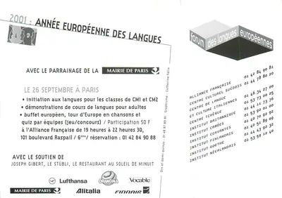 Festa delle lingue europee — Forum delle lingue europee — Parigi, 26 settembre 2001 — Verso
