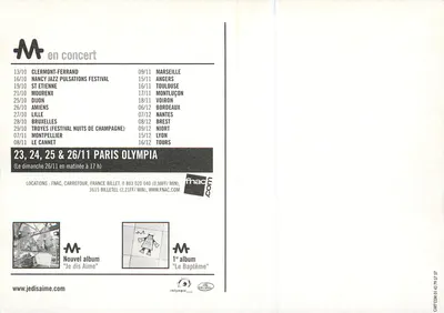 M em concerto — novo álbum «Je dis Aime» — Fnac / RTL6 — Verso