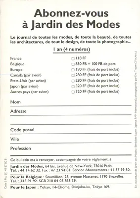 Jardin des Modes — Sommer 96 — Nr. 5503 — Verlag FAM International — Rückseite