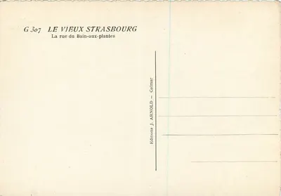 Stare Strażycy — ulica du Bain-aux-plantes — Wydawnictwo J. Arnould, Colmar, nr G 307 — Rewers