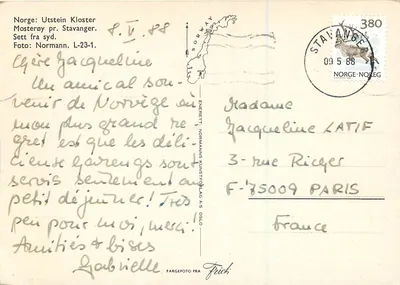 Utstein Kloster — Mosterøy pr. Stavanger — editor Normann, n° L-23-1 — Verso