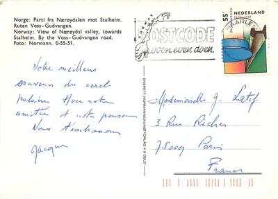 Vale de Nærøydalen — vista para Stalheim — Editor Normann, n° 0-55-51 — Verso