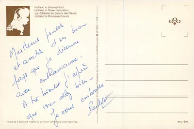 Ogród z tulipanami i łabędziami — Holandia w kwiecie — Euro Color Cards, nr 1122 — Rewers