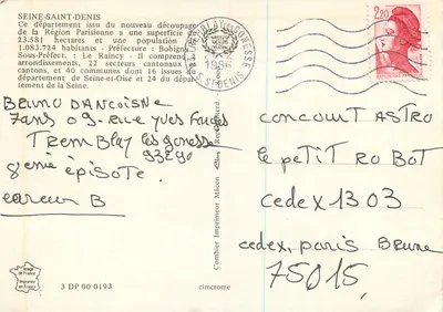 Seine-Saint-Denis — cartolina turistica con mappa del dipartimento — Tipografia Combier — Verso
