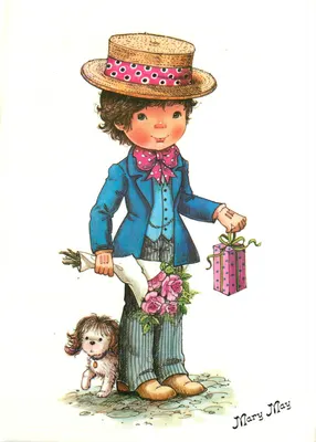 Criança com cachorro e presente — Mary May, série n°447/1