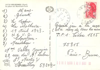 Solesmes (Nord) — Praça do Mariscal-Foch — Impressor Combier, Mâcon — Verso