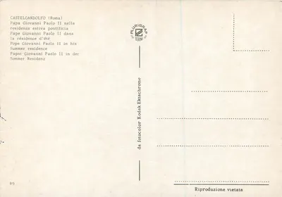 Papież Jan Paweł II — w Castel Gandolfo — wydawca Plurigrane Terni, nr 89 — Rewers