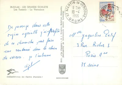 Les Grands Goulets — Tuneli — La Vernaison — Wyd. « La Cigogne », Grenoble — Rewers
