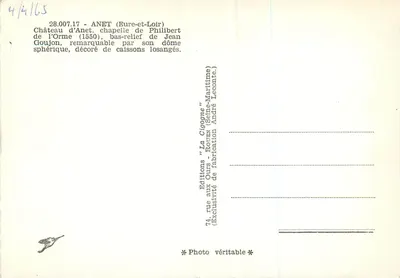 Capela de Philibert de l'Orme — Anet (Eure-et-Loir) — Edições La Cigogne — Verso