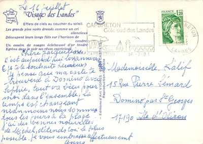 Pôr do sol sobre os pinheiros — Capbreton, Litoral sul das Landas — Edições d'Art Vignes — Verso
