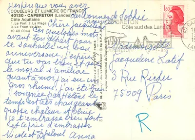 Capbreton — Praia e porto — Edições de arte Jaurès-94 Arcueil — Verso