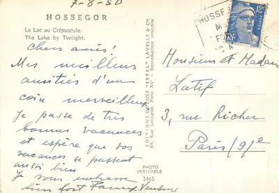 Hossegor — O Lago ao Crepúsculo — Edições de Luxo Estel, n°3465 — Verso