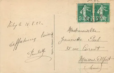 Vichy - O Casino - A Terrasse e os Jardins — editor Régulin, n° 322 — Verso