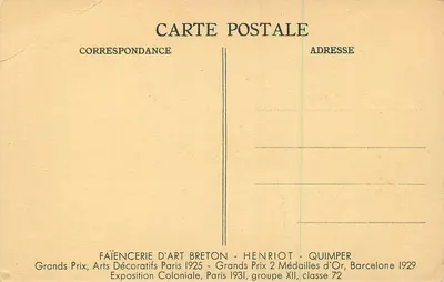Potiches e vases exóticos — Faïencerie d'Art Breton, Quimper — N° 8 — Verso