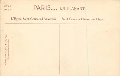 A Igreja de São Germain-l'Auxerrois — Paris — Edição YVON, Série 6, N° 108 — Verso