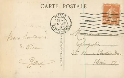 Nice — Ogród Albert I — wydawca J. Gilletta, n°29 — Rewers
