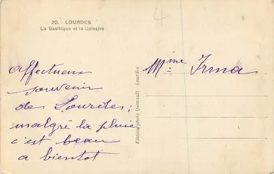 Lourdes — A Basílica e o Calvário — Edição fotográfica Quinault - Lourdes — Verso