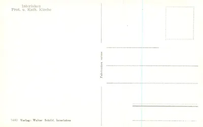 Interlaken — Igreja Protestante e Católica — Verlag Walter Schild, Interlaken, n° 1440 — Verso