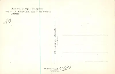 Les Belles Alpes Françaises — LE VERCORS, Route des Grands Goulets — Édition d'Art André, Grenoble — Verso